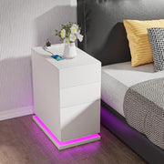 Modern LED Bedside Table with USB Charging, 3 Drawers, High Gloss Finish