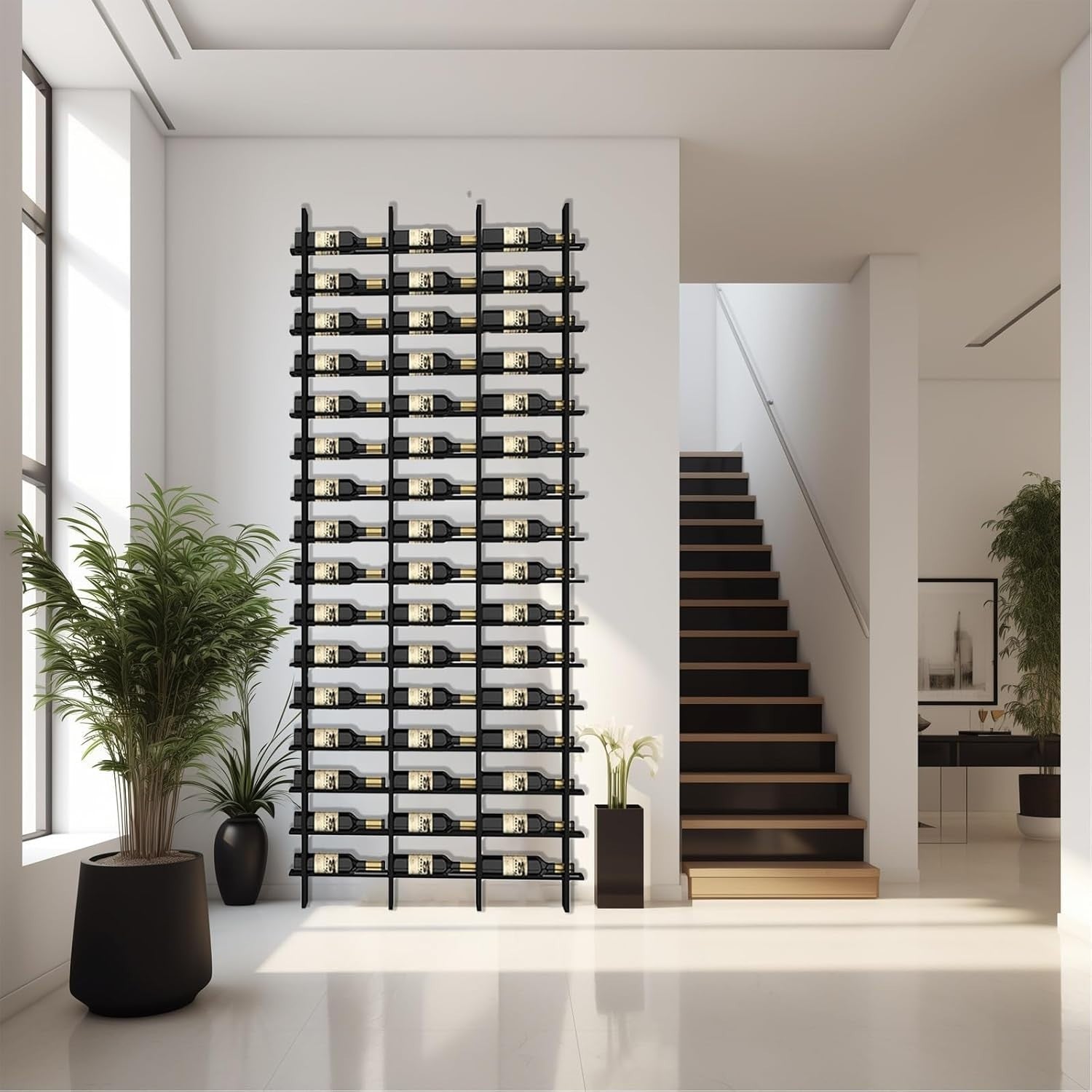 48 Bottle Wall Mounted Wine Rack Metal Wine Display Shelf Black Home Bar Storage