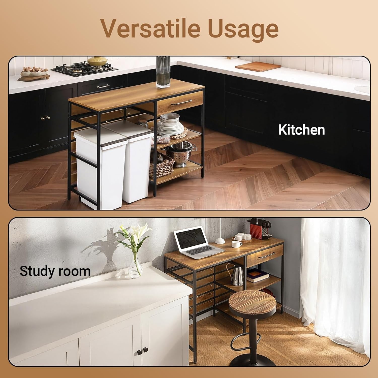Kitchen Island Trolley on Wheels Worktop Storage Cart Drawer Shelves