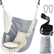 Hammock Chair with 2 Cushions & Straps | 550lbs Indoor Outdoor Swing Seat