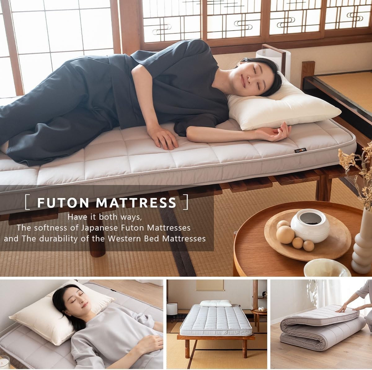 Premium Japanese Floor Mattress Futon - Foldable, Breathable, 3-Layer Comfort