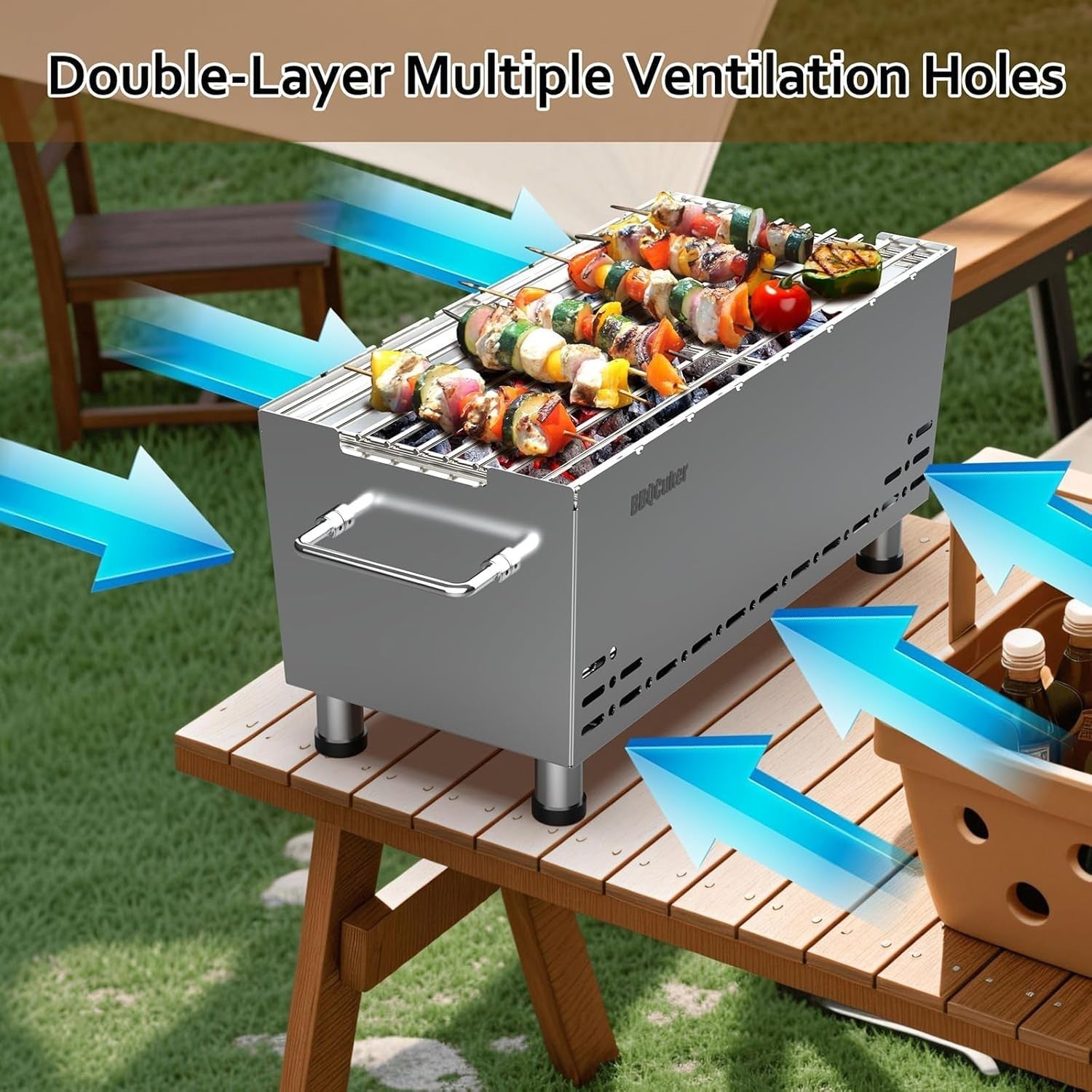 Portable Heavy-Duty Stainless Steel Charcoal BBQ Grill | Double Insulation