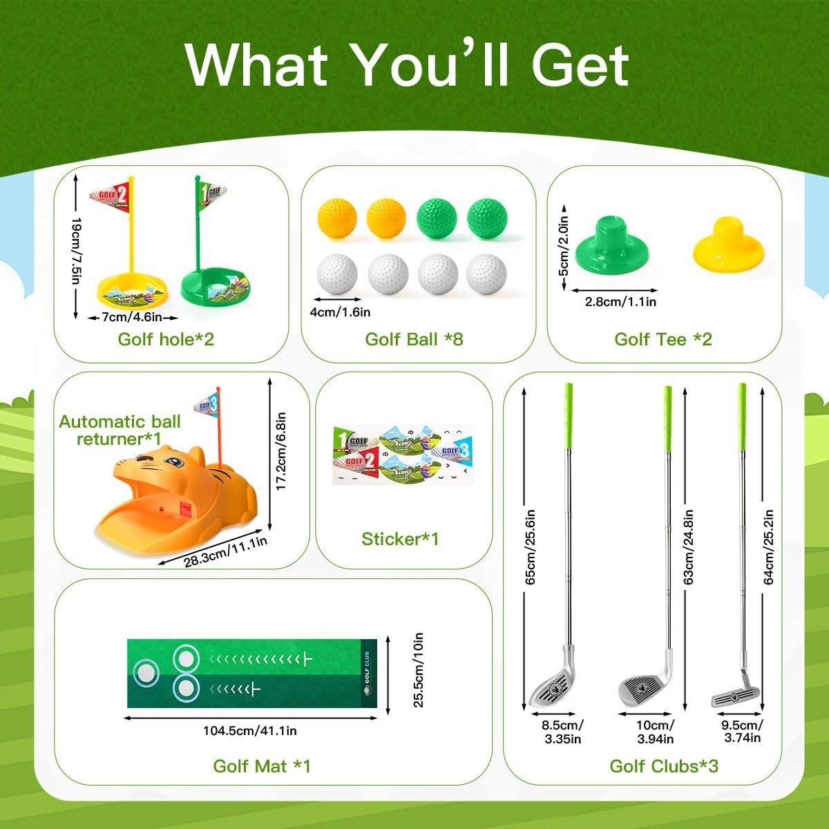 Kids Golf Training Set with Auto Ball Return LED Practice Mat & Clubs