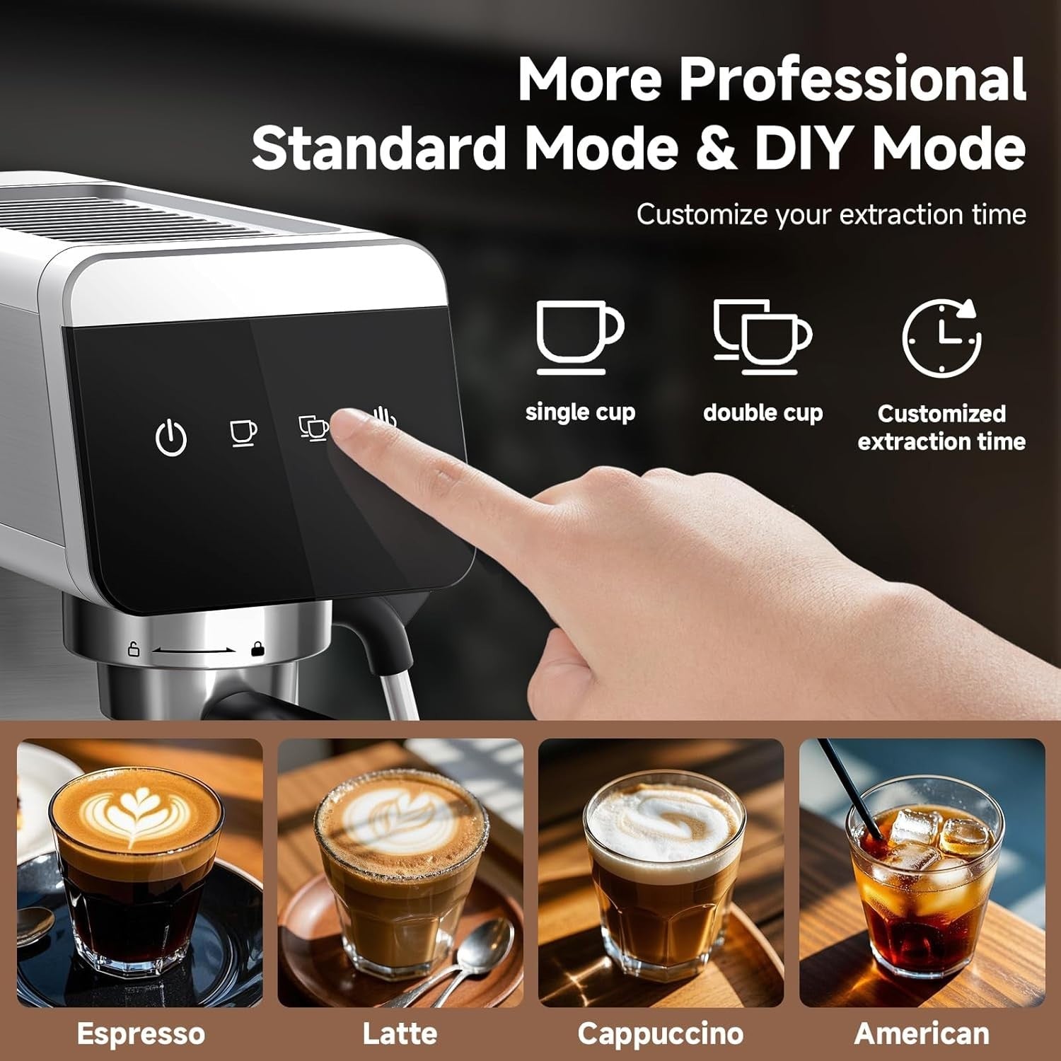 20 Bar Espresso Machine 1350W | LED Touch Control | Milk Frother | Compact Steel