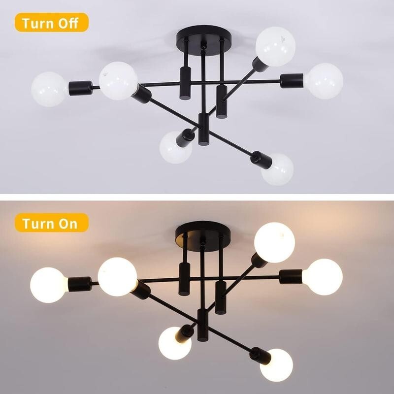 Modern 6-Light Sputnik Chandelier Black Ceiling Light E27 for Home