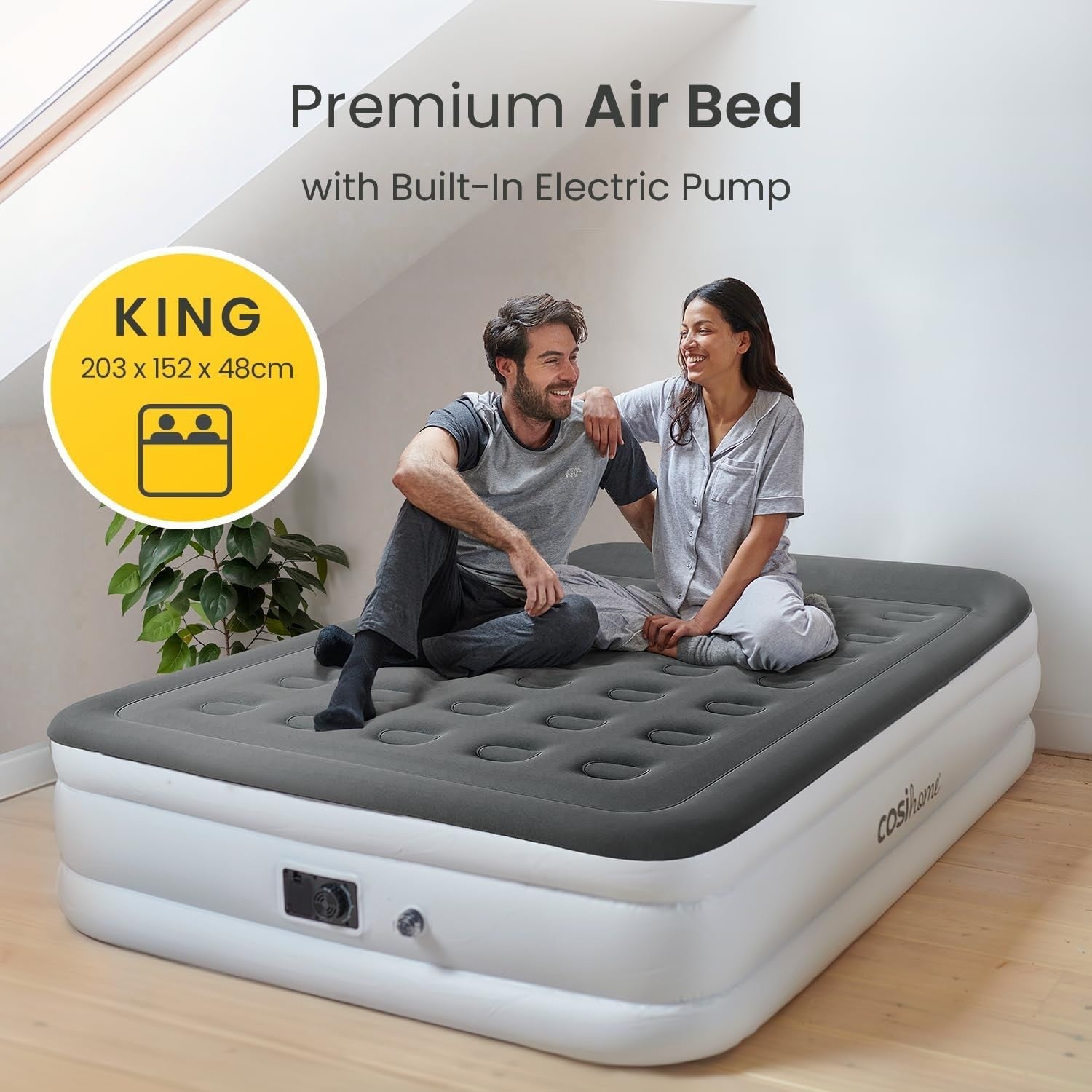 King Size Air Mattress | Built-In Pump, Flocked Top, Guest & Camping Bed