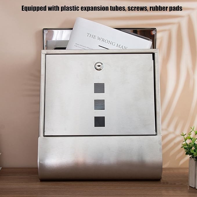 Wall Mounted Stainless Steel Locking Mailbox Secure Narrow Slot Weatherproof