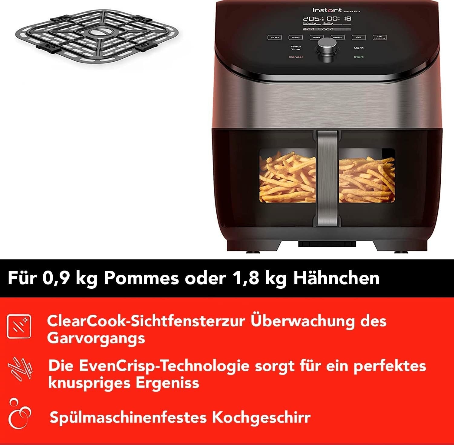 5.7L Air Fryer ClearCook Window Odour Filter 6in1 Touch 1700W Steel