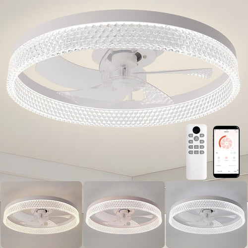 ZYDTRIP 19.7" Ceiling Fan with LED Light, 6-Speed, Dimmable, Remote & App