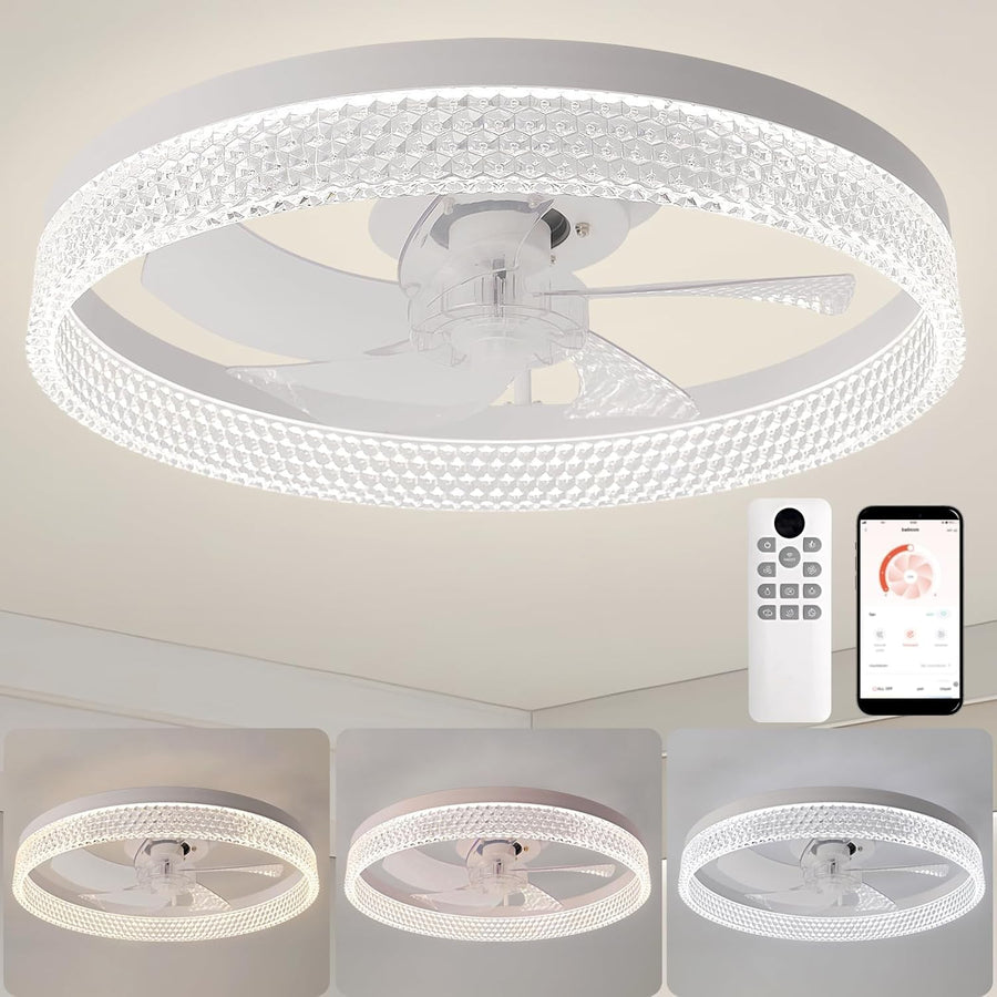 ZYDTRIP 19.7" Ceiling Fan with LED Light, 6-Speed, Dimmable, Remote & App
