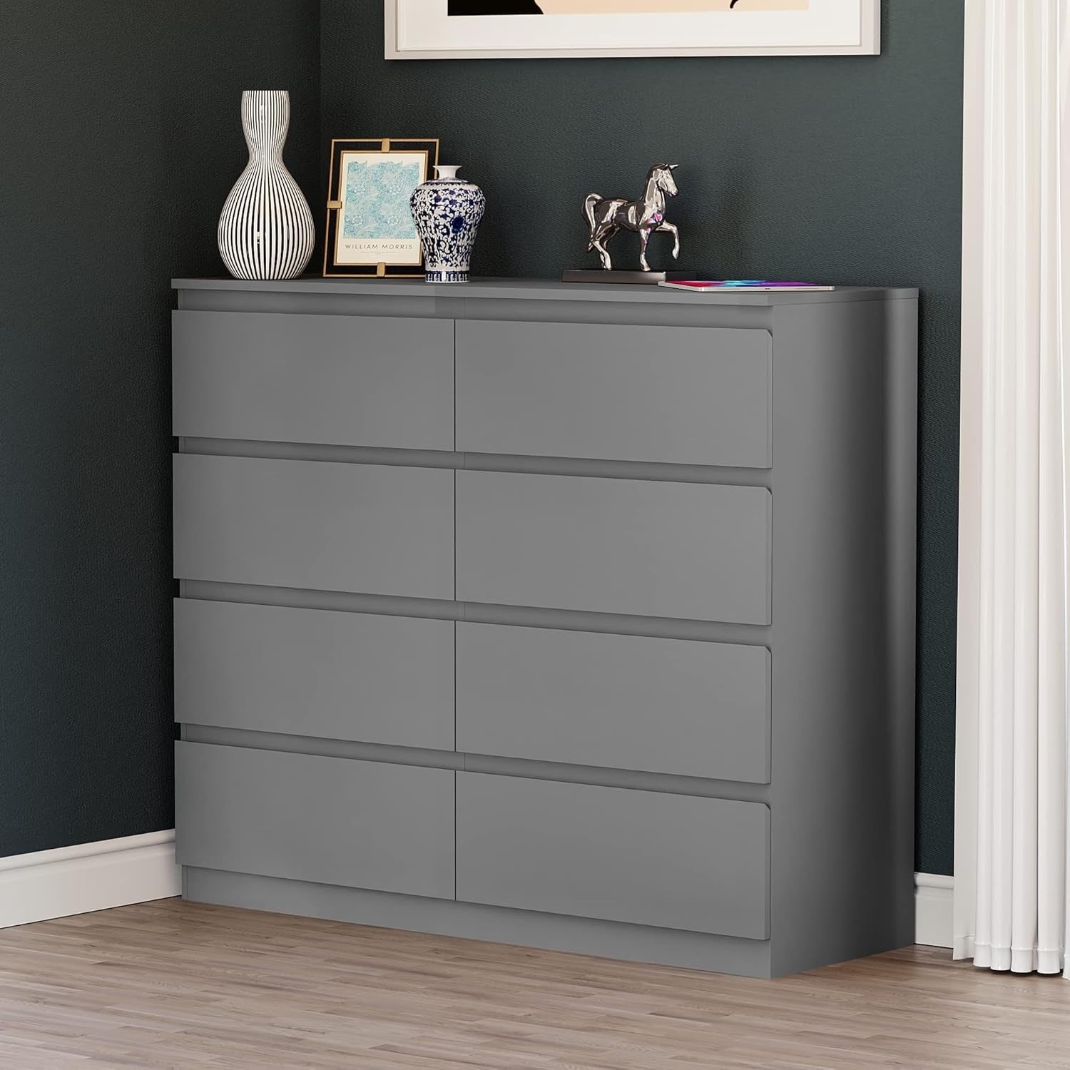 Modern 8 Drawer Chest Storage Unit Grey – Space-Saving, Durable, Wall Mount