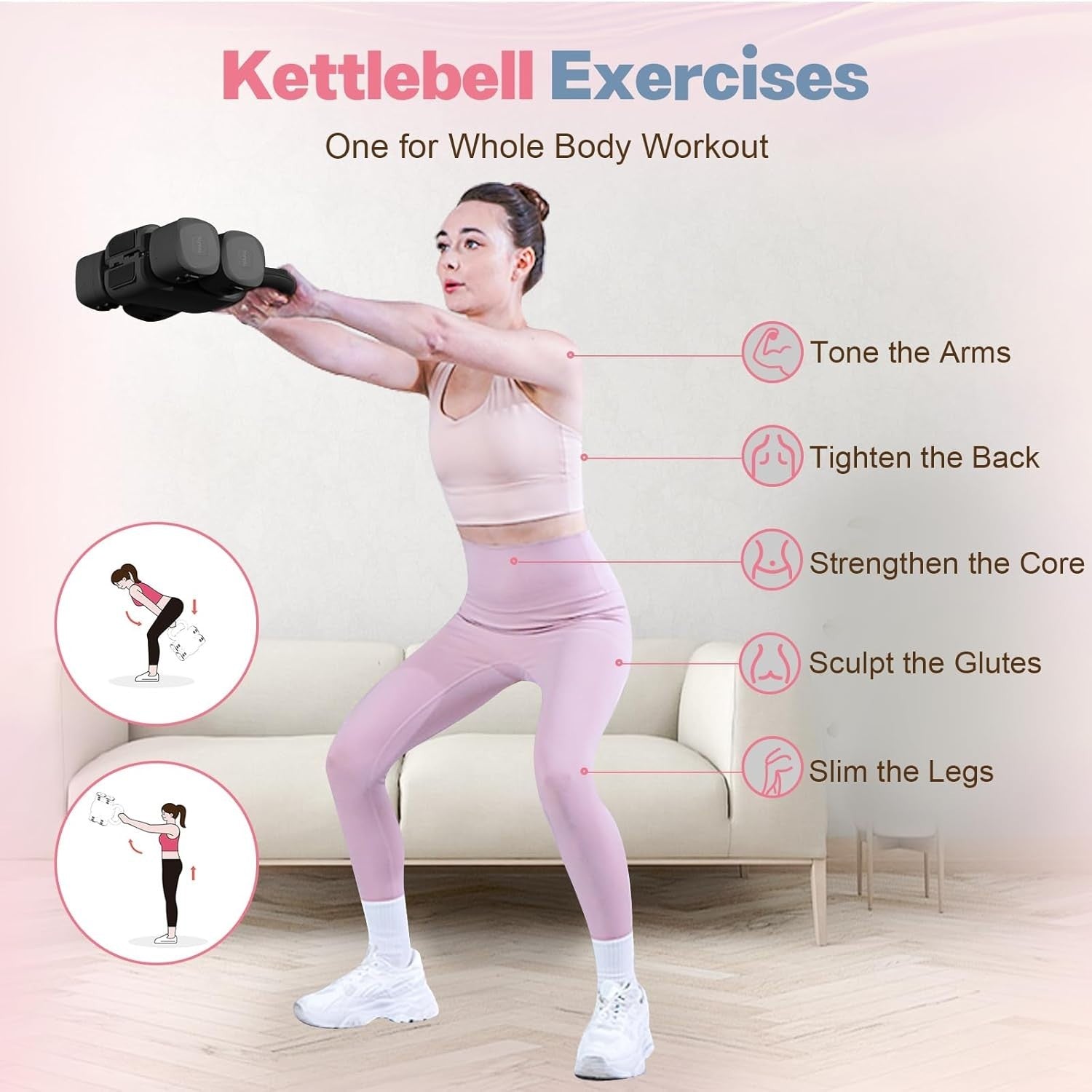 Adjustable Dumbbell & Kettlebell Set 4-in-1 Fast Adjust Hand Weights Home Gym