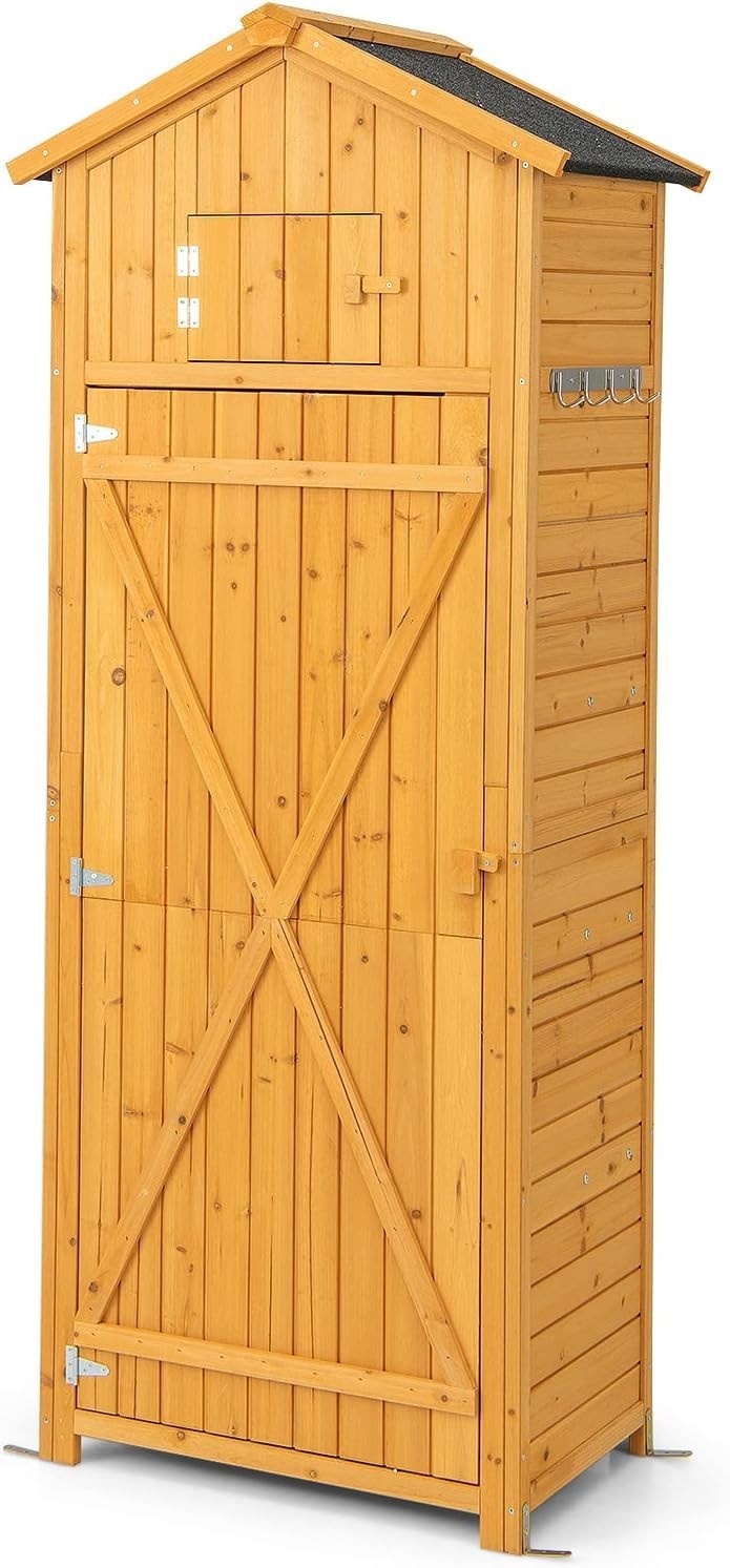 Wooden Garden Shed 6FT Outdoor Storage with Shelves, Table & Lockable Door