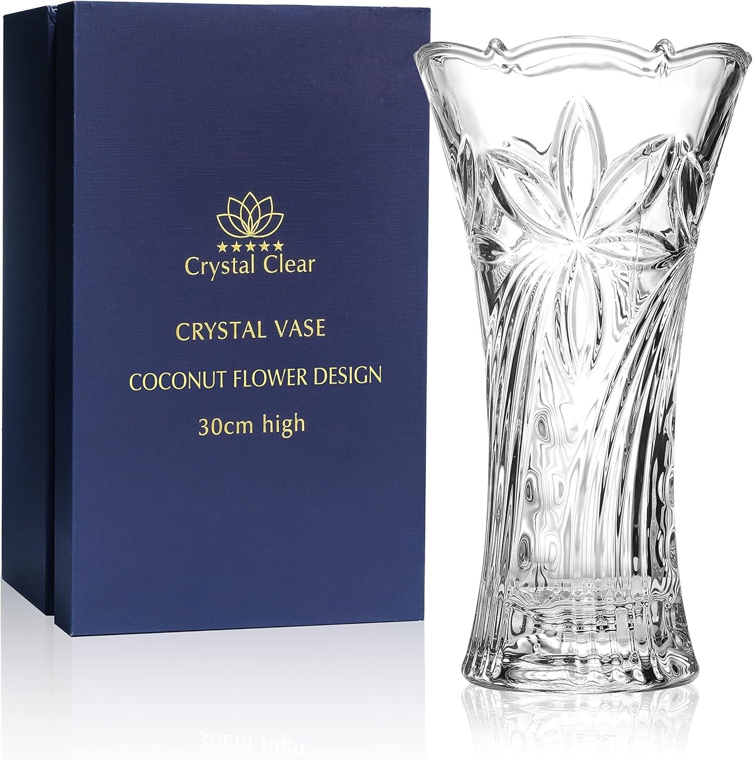 Crystal Glass Vase 30cm Tall Elegant Flower Vase for Home Decor Gift