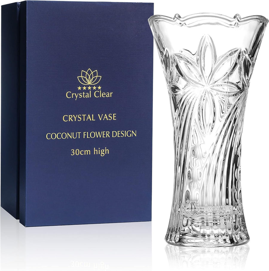 Crystal Glass Vase 30cm Tall Elegant Flower Vase for Home Decor Gift