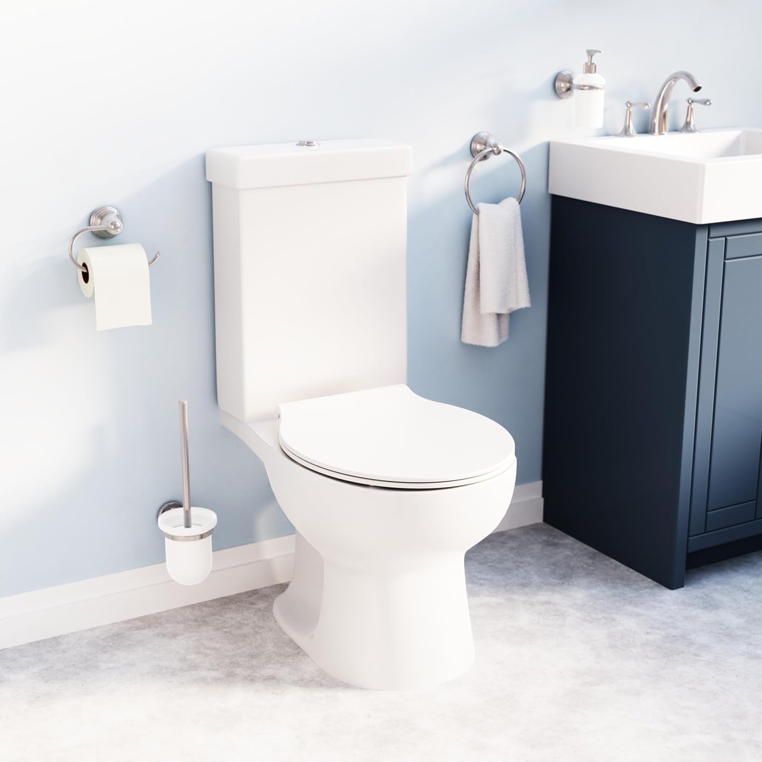 White Slimline Toilet Seat Flexi-Fix Adjustable Hinges Antibacterial Durable