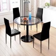 Black Round 90cm Tempered Glass Dining Table with 4 PU Leather Chairs