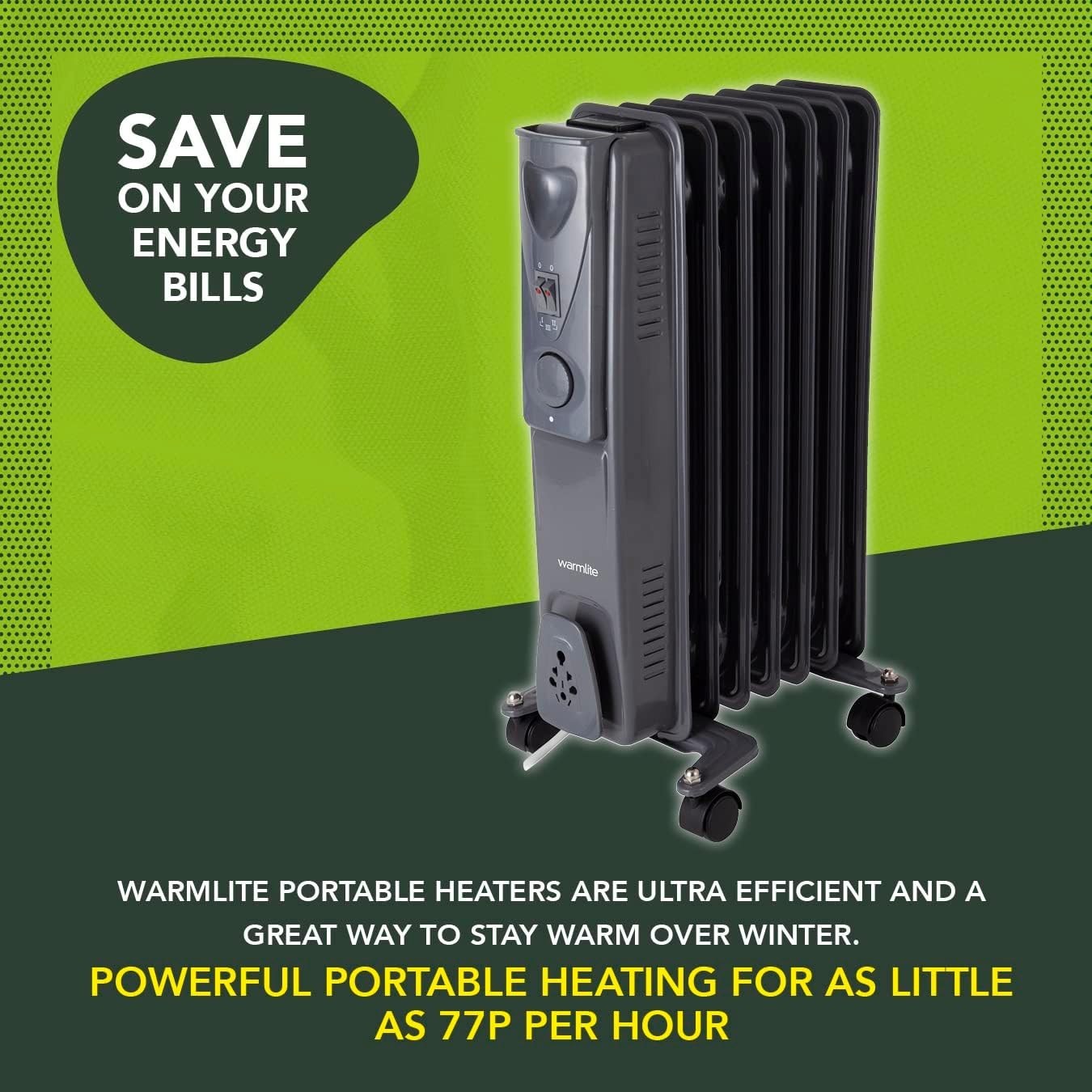 1500W Oil-Filled Radiator 7 Fin with Adjustable Thermostat, Overheat Protection