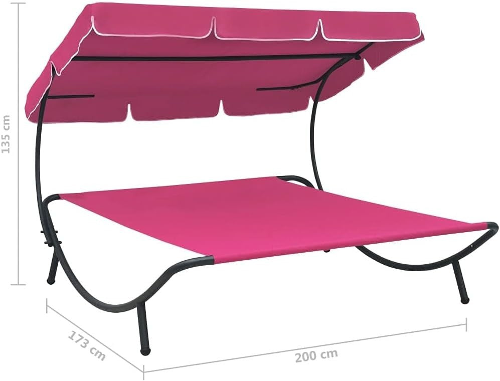 Modern Pink Outdoor Lounge Bed with Canopy | Weather-Resistant Patio Sunlounger