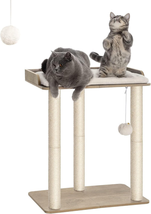 Wooden Cat Tree Scratching Post Greige 68cm Platform Tower for Indoor Cats