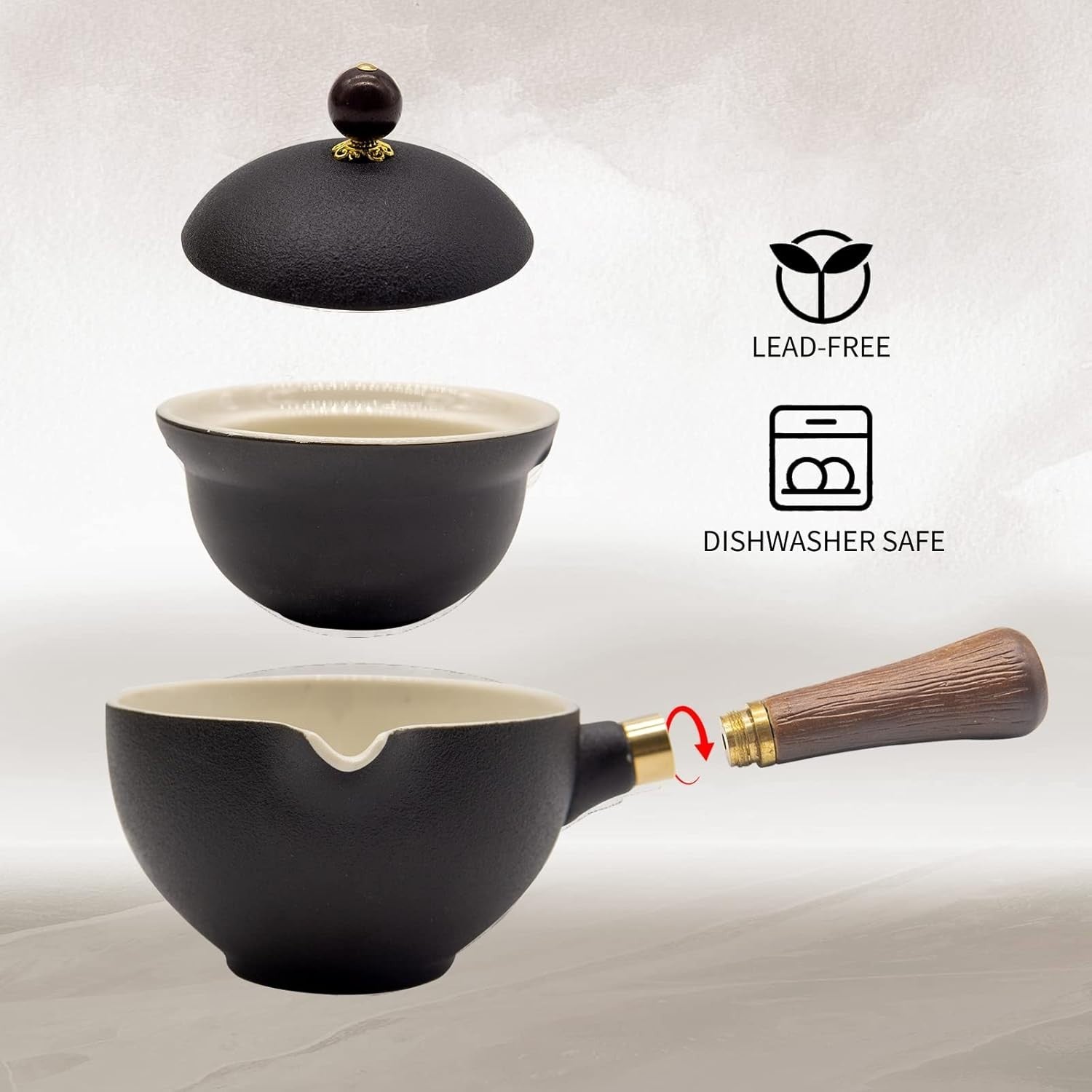 Portable Gongfu Tea Set 360° Rotating Teapot Infuser Travel Kit Black