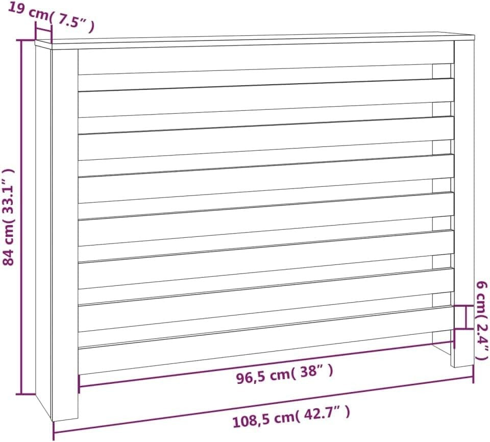 White Radiator Cover Solid Pine Wood Slatted Shelf 108.5x19x84cm