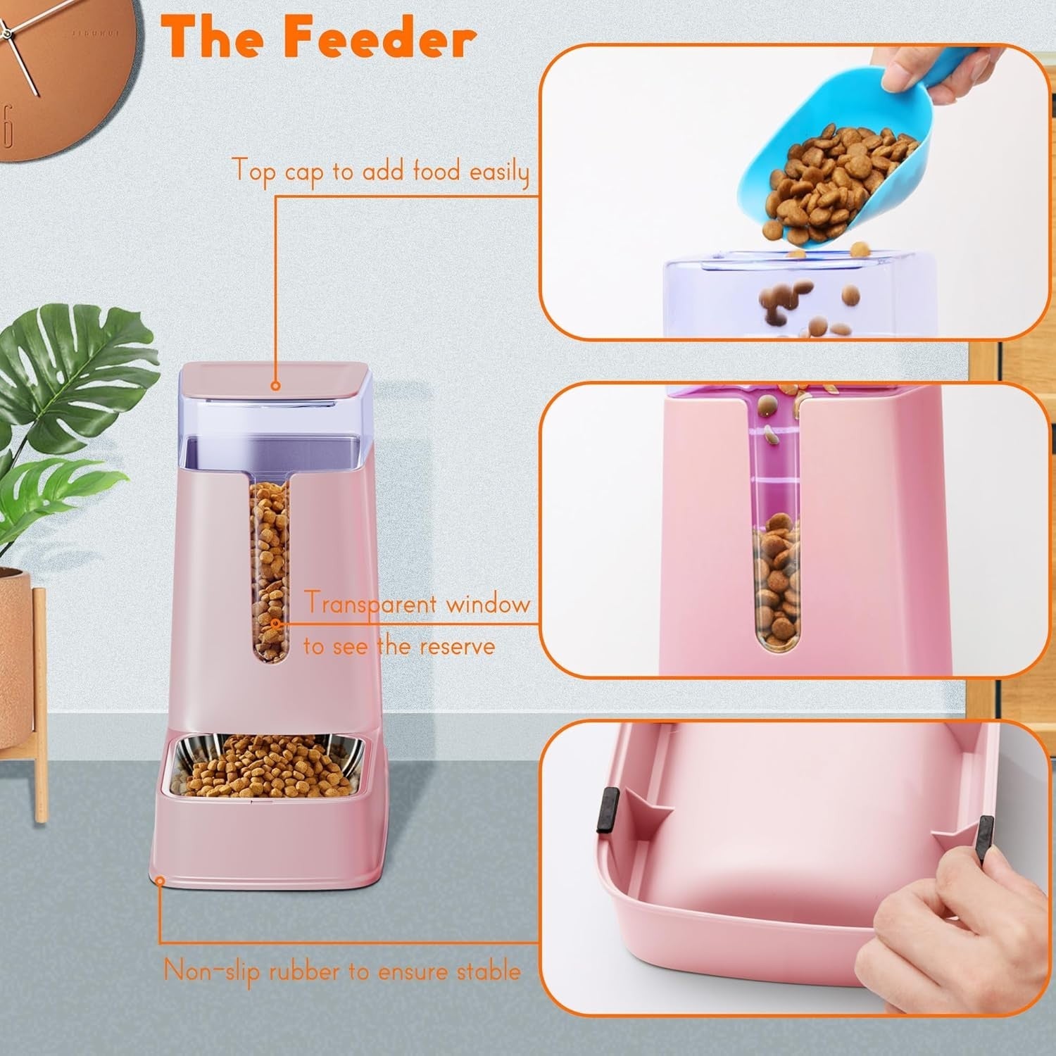 Automatic Pet Feeder Water Dispenser Set 3.5L Stainless Steel Bowls