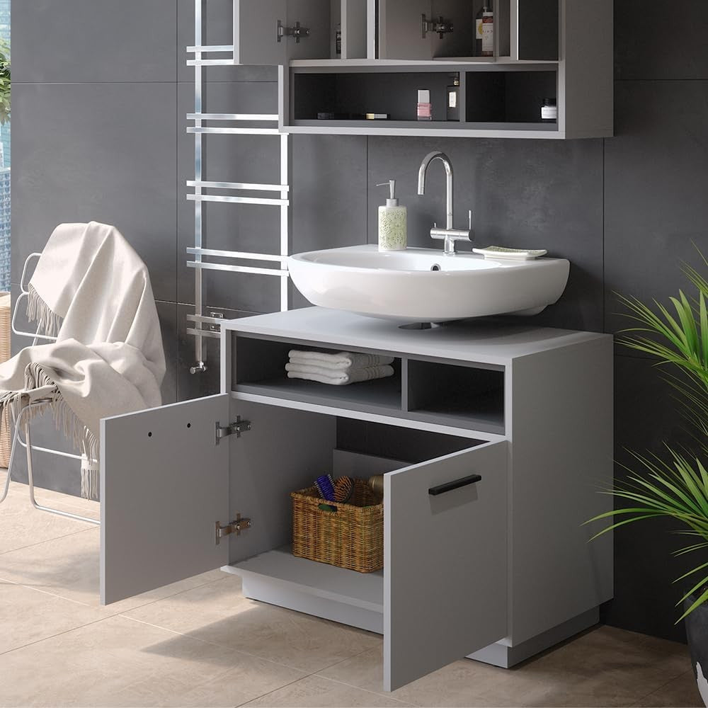 Grey Bathroom Sink Cabinet Vanity Storage Unit with Shelf 80x64cm Modern