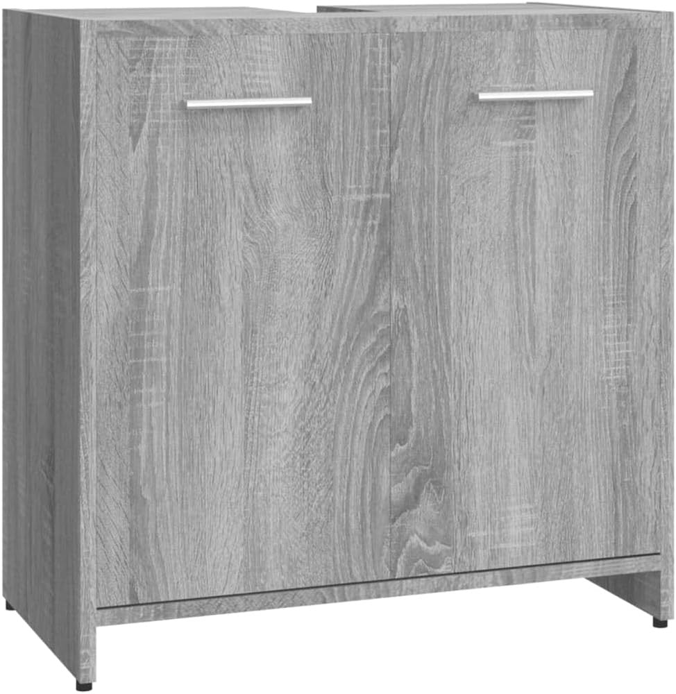 Grey Oak Under Sink Bathroom Cabinet – 2 Door Storage Unit 60cm Floor Standing