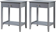 2PCS Grey Bedside Tables Modern Nightstand with Drawer & Shelf Wooden Side Table