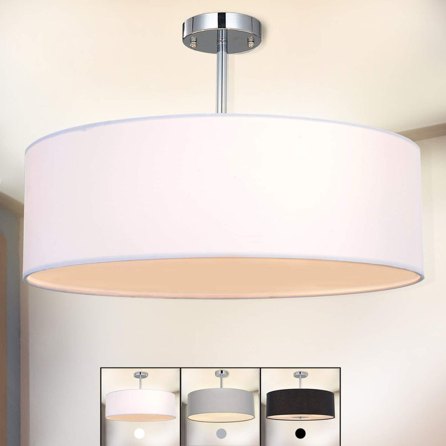Modern White 3 Light Fabric Drum Ceiling Pendant Light 45.5cm