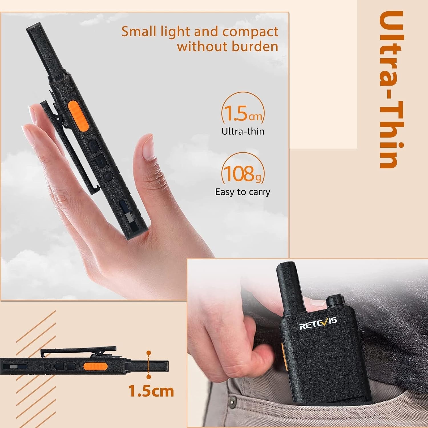 Retevis RT622P Walkie Talkies 2 Pack PMR446 Rechargeable USB-C VOX