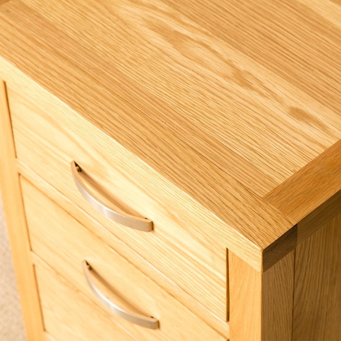Solid Oak Bedside Tables Set of 2 with 3 Drawers – Wooden Nightstands