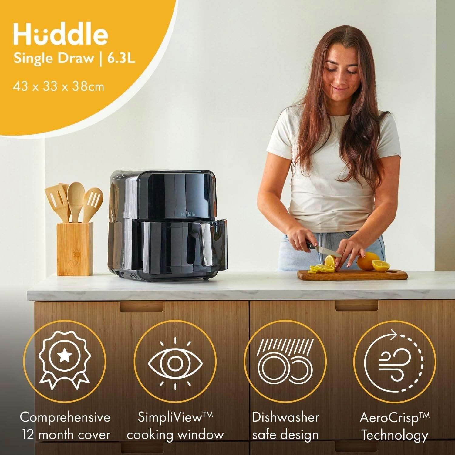 6.3L Air Fryer Window Digital Touch 8 Presets Preheat Auto Shutoff