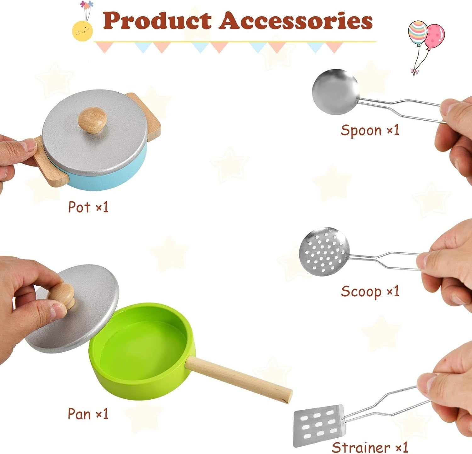 Wooden Kids Play Kitchen w/ Stove Oven Sink Accessories Toy Set