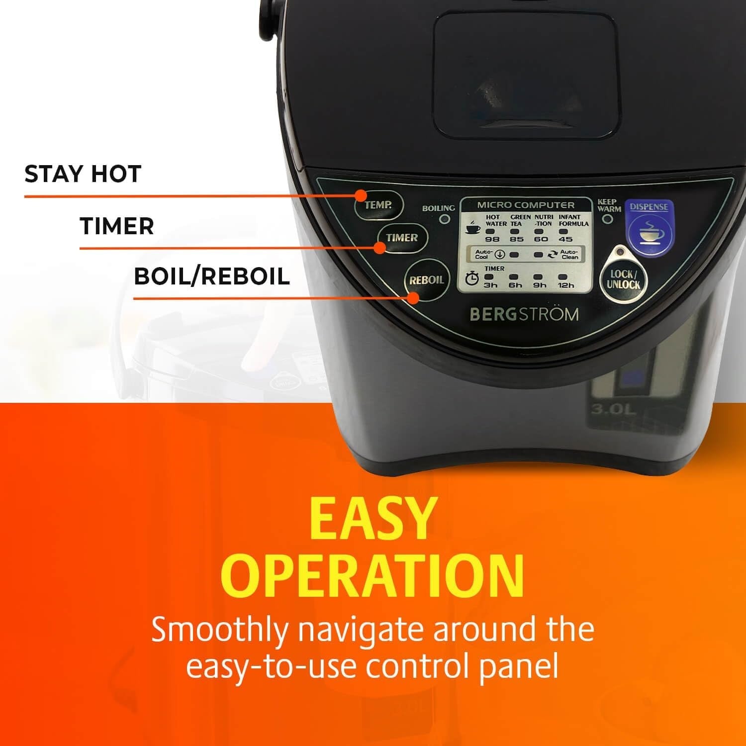 Instant Hot Water Dispenser 3L Stainless Steel Rapid Boiler Timer Settings