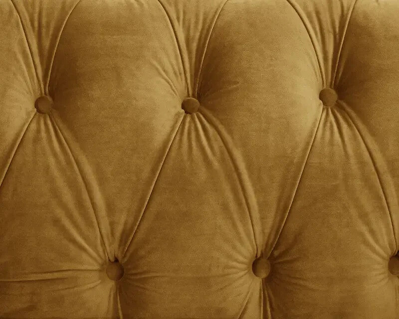 3 Seater Chesterfield Sofa Gold Velvet Scroll Arms Tufted Back Living (SV)