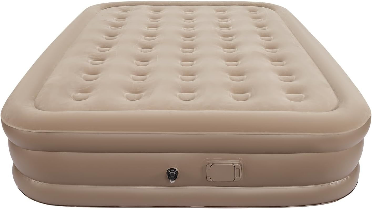 Double Inflatable Air Mattress with Built-in Pump, Pillows & Flocked Top