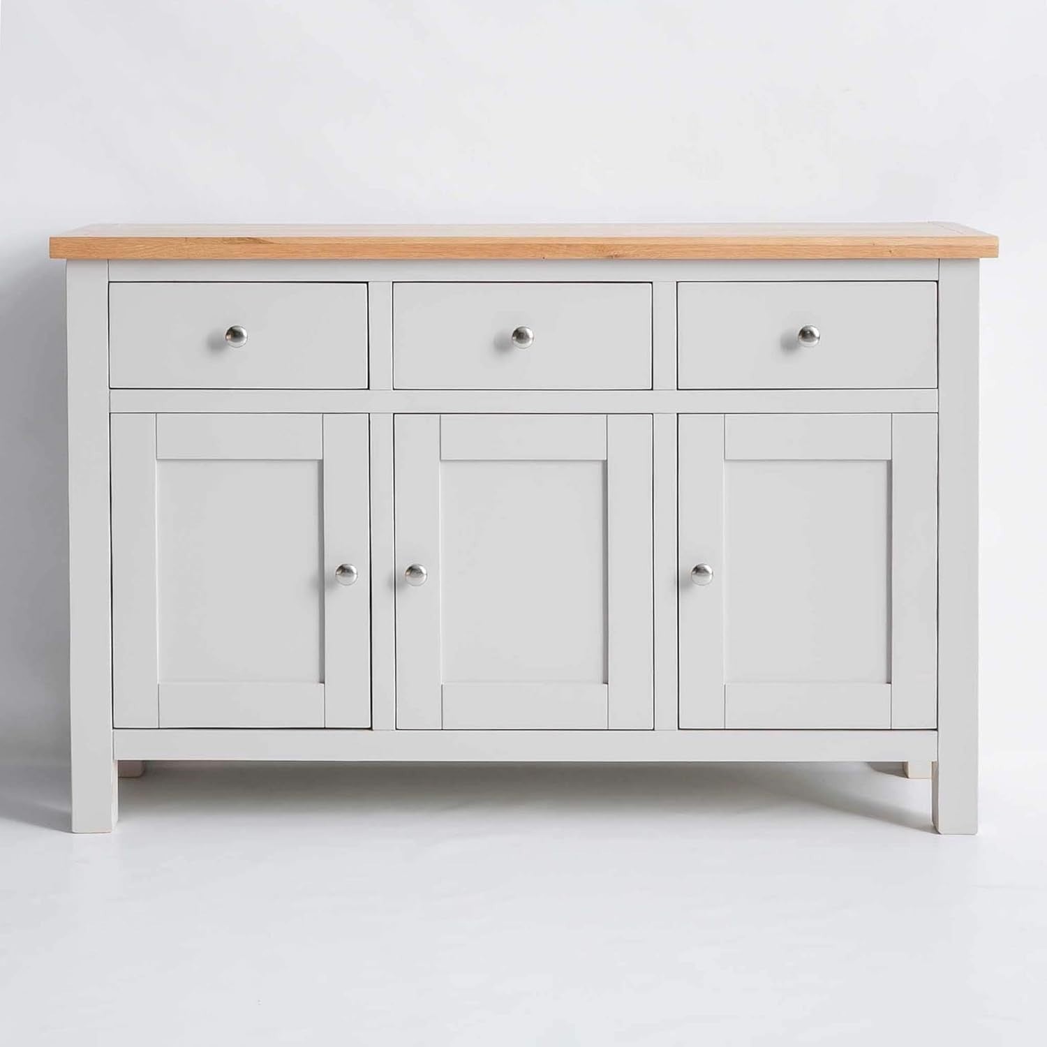Large Grey Sideboard Oak Top 3 Drawer 3 Door Cabinet Hallway Storage