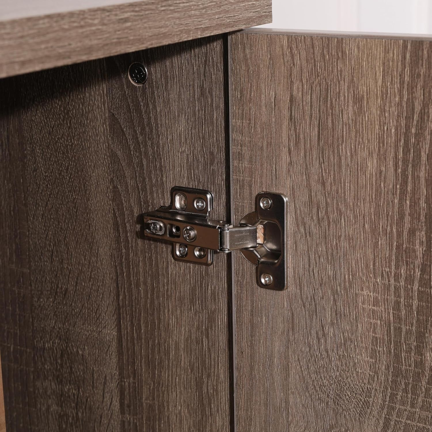 Tall Dark Oak Office Storage Cabinet Lockable 2 Door Cupboard 3 Shelves
