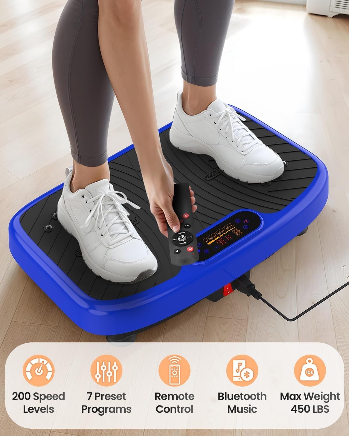 Blue Vibration Plate Exercise Machine 200 Speeds Lymphatic Drainage 450lb
