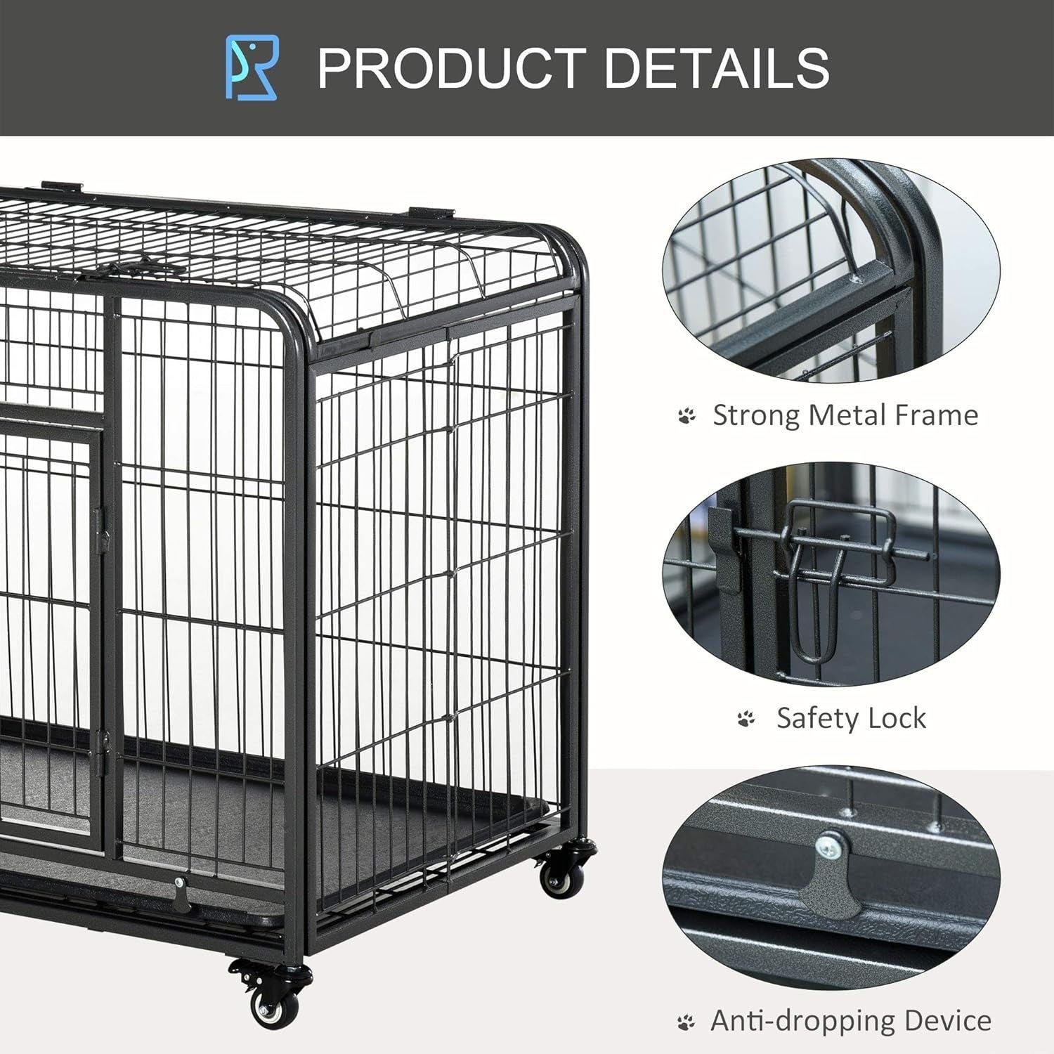 Metal Dog Cage with Locking Door, Wheels & Removable Tray 94x58x70cm