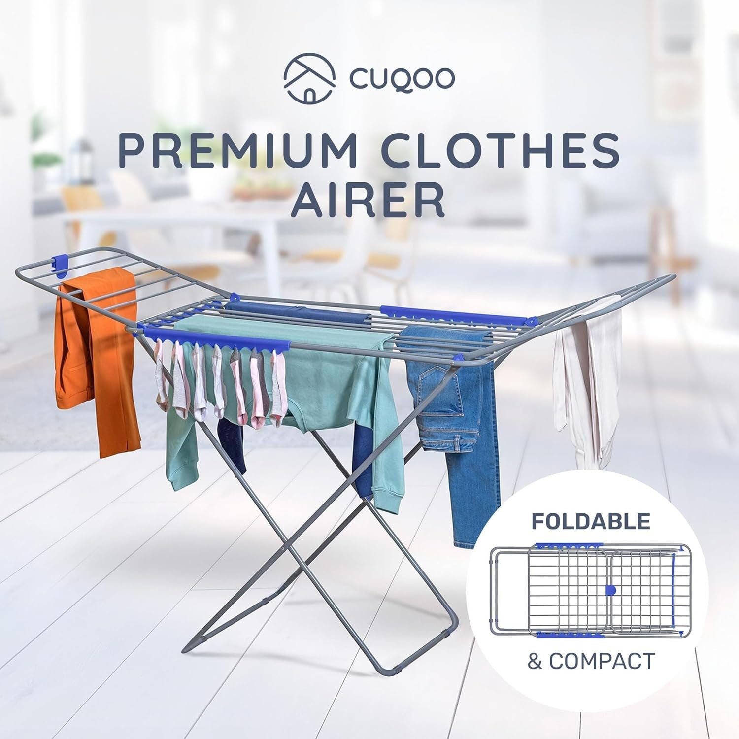 Premium Foldable Clothes Airer with Wings 22 Bars Stainless Steel Drying Rack