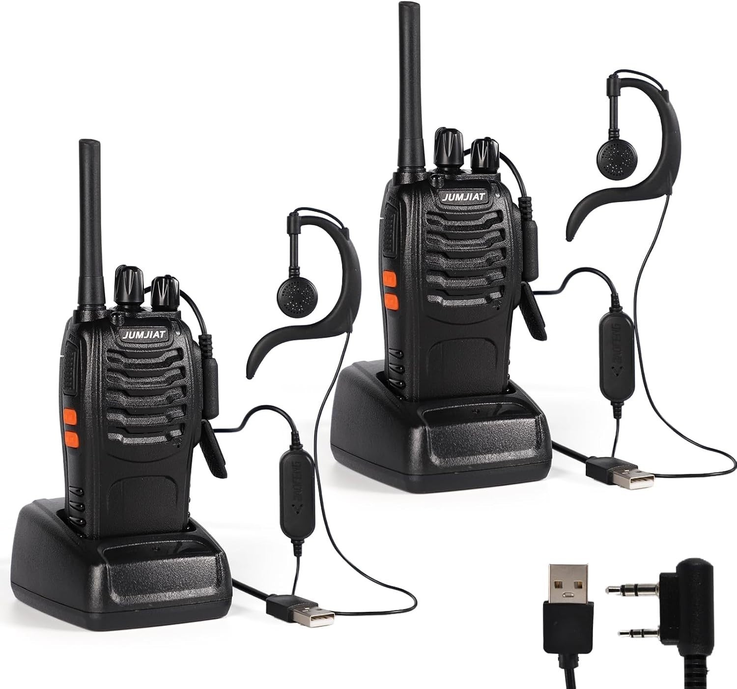 Long Range PMR446 Walkie Talkies 2 Pack Rechargeable 16CH w/ Earpieces