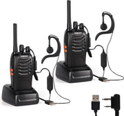 Long Range PMR446 Walkie Talkies 2 Pack Rechargeable 16CH w/ Earpieces