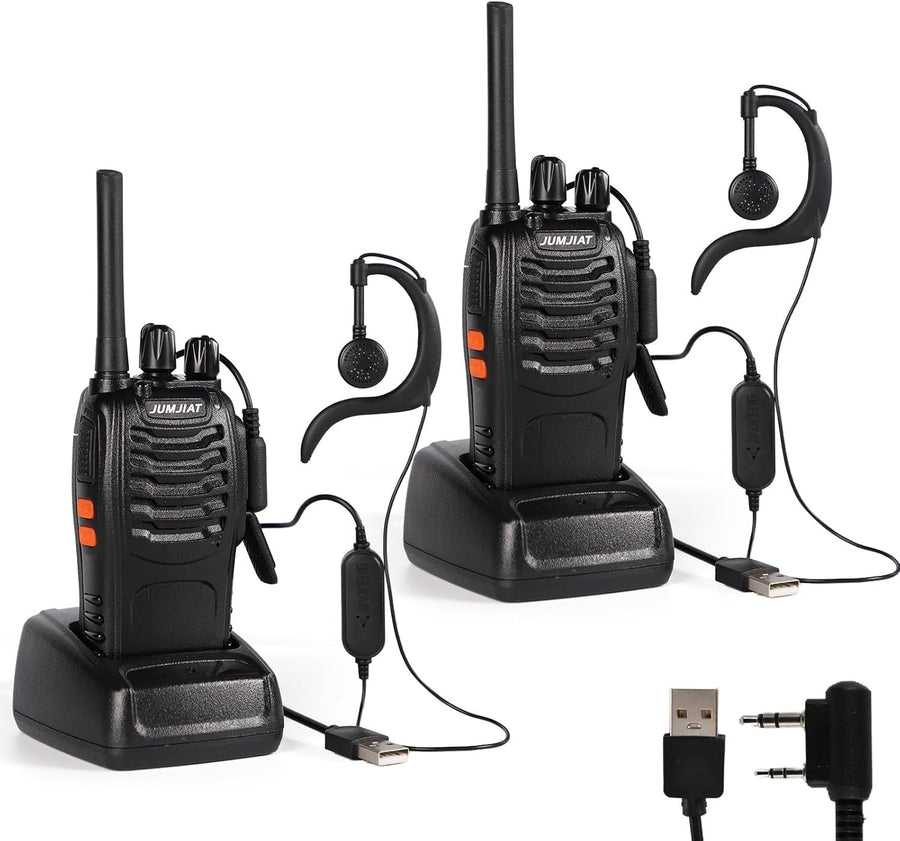 Long Range PMR446 Walkie Talkies 2 Pack Rechargeable 16CH w/ Earpieces
