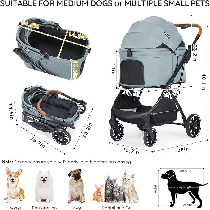 Luxury Dog Stroller Foldable Pet Pushchair Pram Medium Pets 60lb Cup Holder