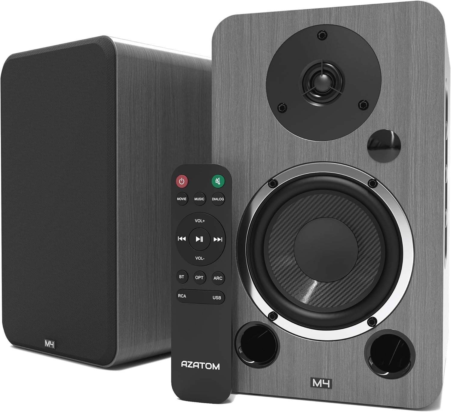 80W Bluetooth Bookshelf Speakers Hi-Res Audio HDMI Optical RCA Grey Finish
