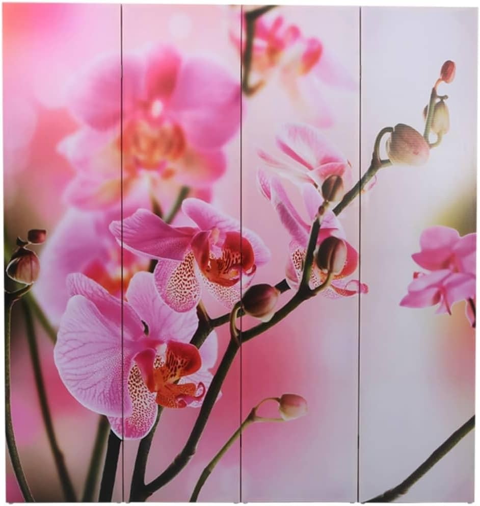 Double-Sided Floral Room Divider Solid Wood Folding Screen 160x170cm Privacy Pan