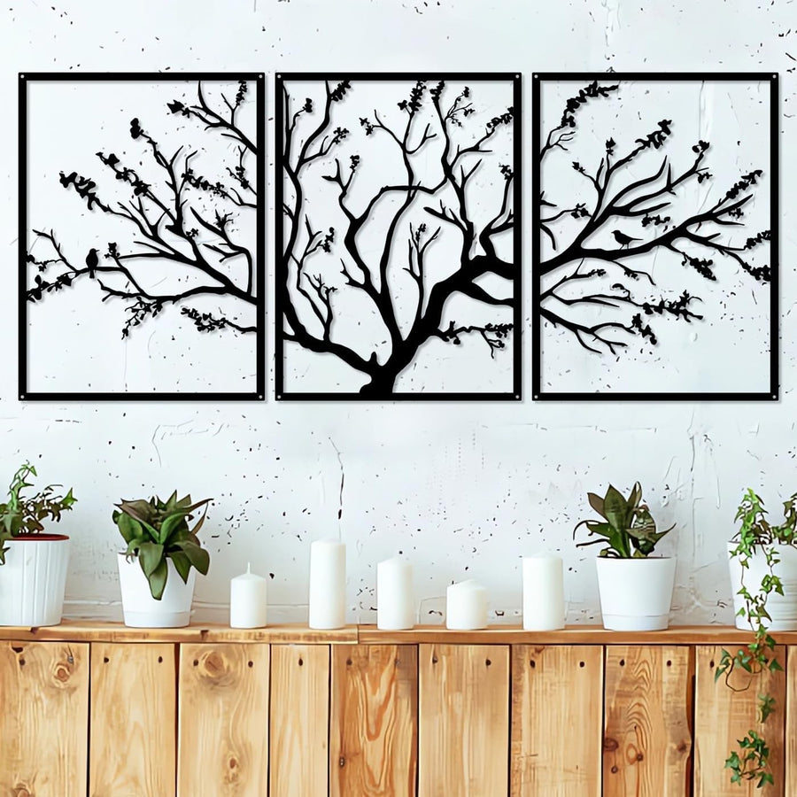 Large Tree of Life Metal Wall Art 3 Panel Modern Decor